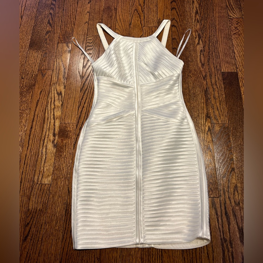 BCBG white fitted dress, size 2, slightly shiny
